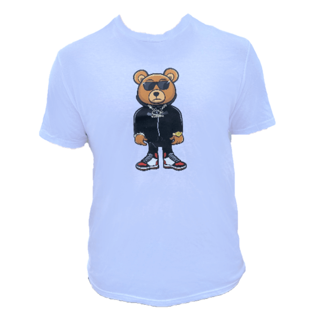 Cloudz apparel white bear t-shirt, front