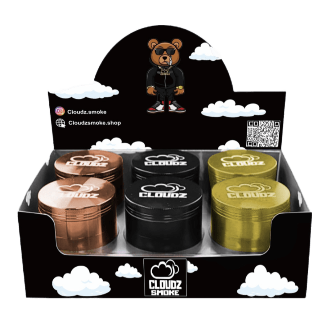 Cloudz wholesale four chamber grinders 6 count, pink, black, gold