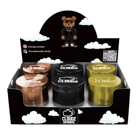 Cloudz wholesale four chamber grinders 6 count, pink, black, gold