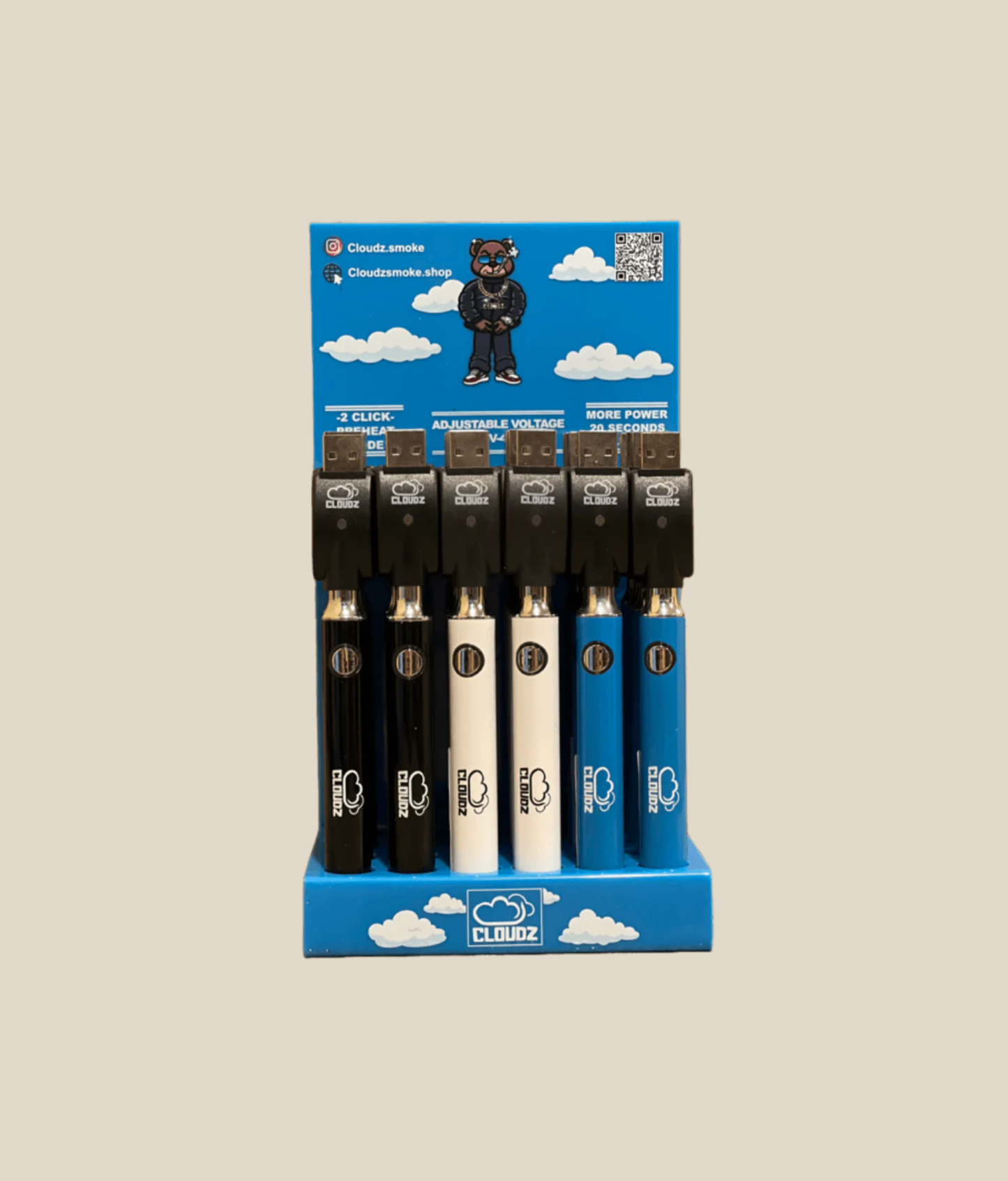 Cloudz Batteryz Display Box - USB Charger - 24 Count - (Assorted Colors) - Wholesale