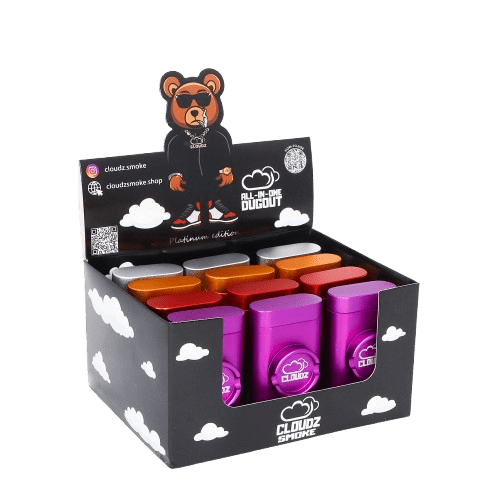 Cloudz All In One Dugout Display Box - Grinder - One Hitter - 12 Count - Wholesale - Cloudz-Smoke-DET