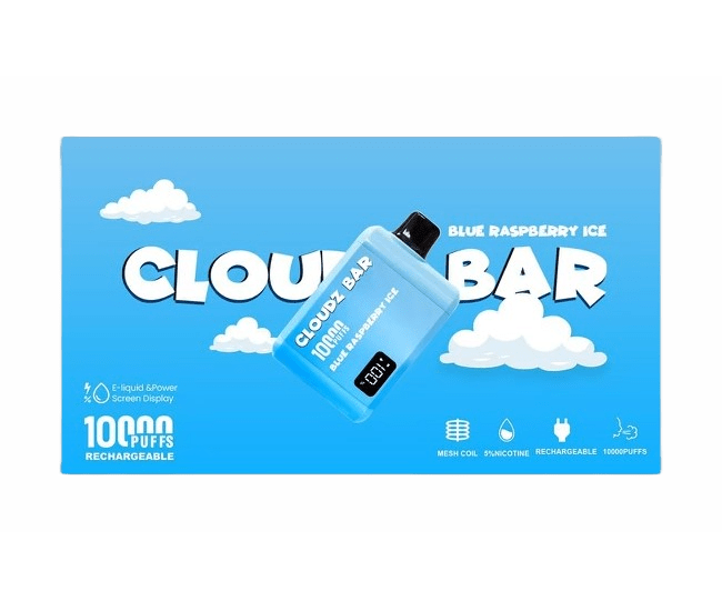 Blue Razz Ice Vape 10000 Puffs Cloudz Bar - 10,000 puffs - With LED Screen- Rechargeable Blue Razz Ice Vape 10000 Puffs Cloudz Bar - 10,000 puffs - With LED Screen- Rechargeable